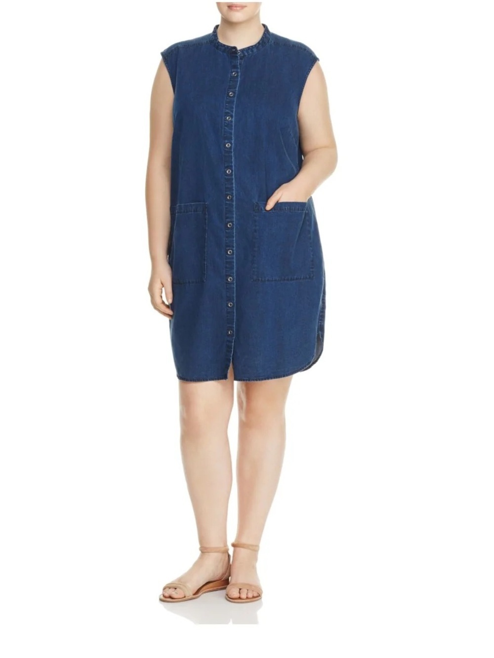 Eileen Fisher Sleeveless Dark Blue Denim Shift Dress